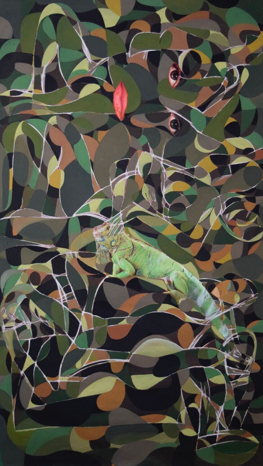 Pigment & Photo printing on canvas and acrylic painting. Its collage on new canvas with wooden frame / size: : ca. 130 x 250 x 4 cm,