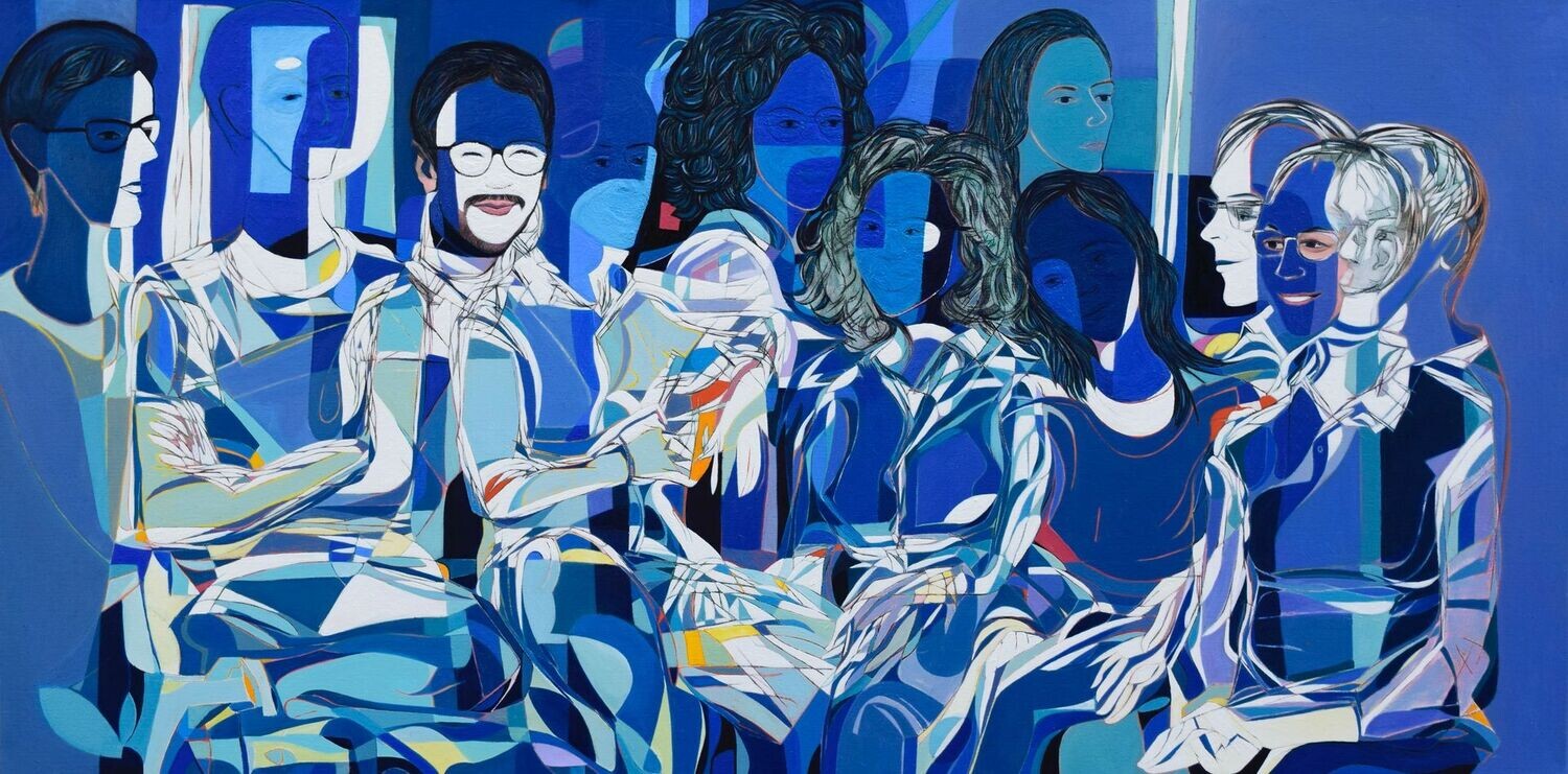 Blue ,Oil on canvas with wooden frame    Figurative //Size : ca. 100 x 200 x 4 cm,