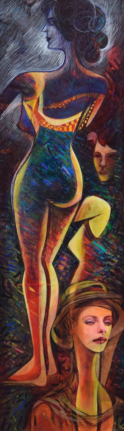 Foto  Painting Figurative . Acrylic on Canvas on a wooden frame  //Size: ca 50 x 170 x 2  cm