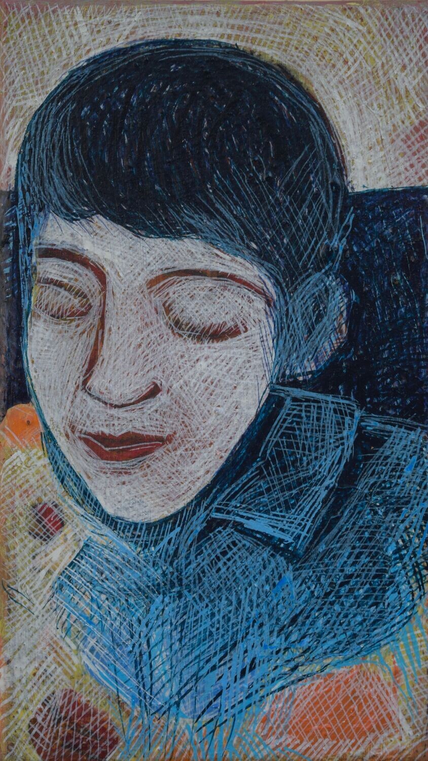 Acrylic on  canvas and their collage on canvas with wooden frame//Size  : ca. 18 x 25  x 2 cm,