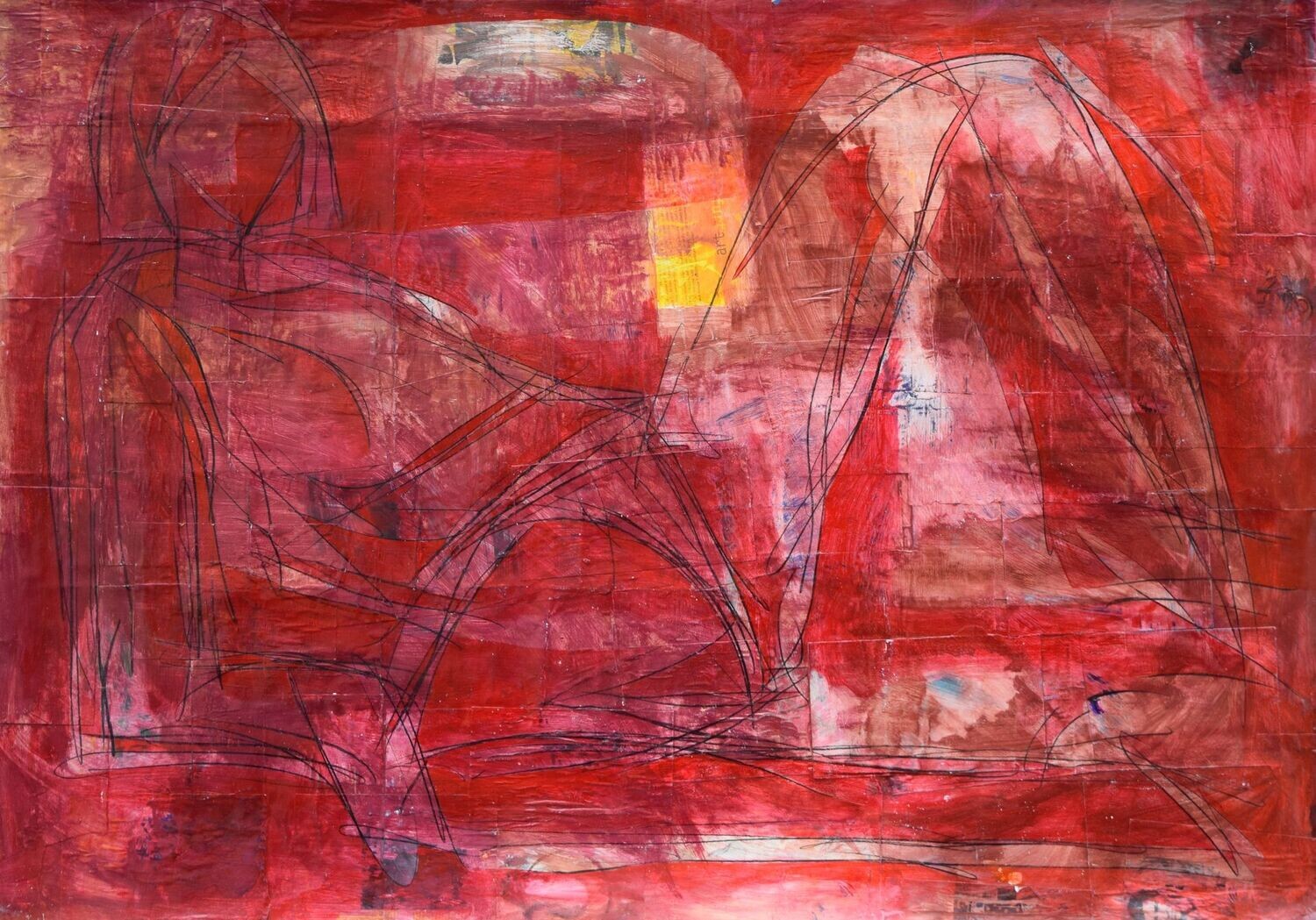Pigment & Acryilc on Paper & canvas.  Its collage on new canvas with wooden frame  // Size: ca.. 100 x 120 x 4 cm