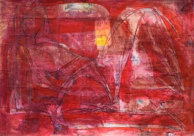 Pigment & Acryilc on Paper collaged on the canvas.- Figurative , Light as Form // Size: ca.. 100 x 120 x 4 cm