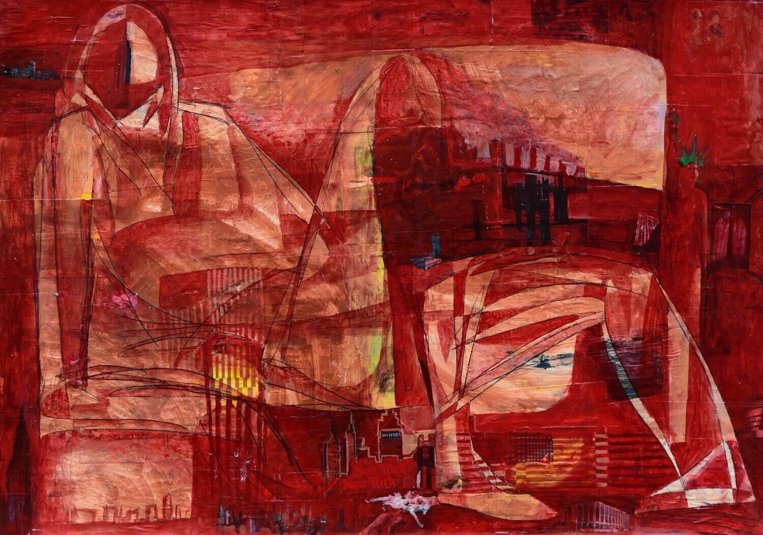 Pigment & Acryilc on Paper & canvas.  Its collage on new canvas with wooden frame  // Size: ca.. 100 x 120 x 4 cm