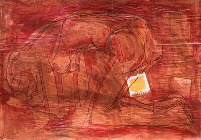 Pigment & Acryilc on Paper collaged on the canvas.- Figurative , Light as Form // Size: ca.. 100 x 120 x 4 cm