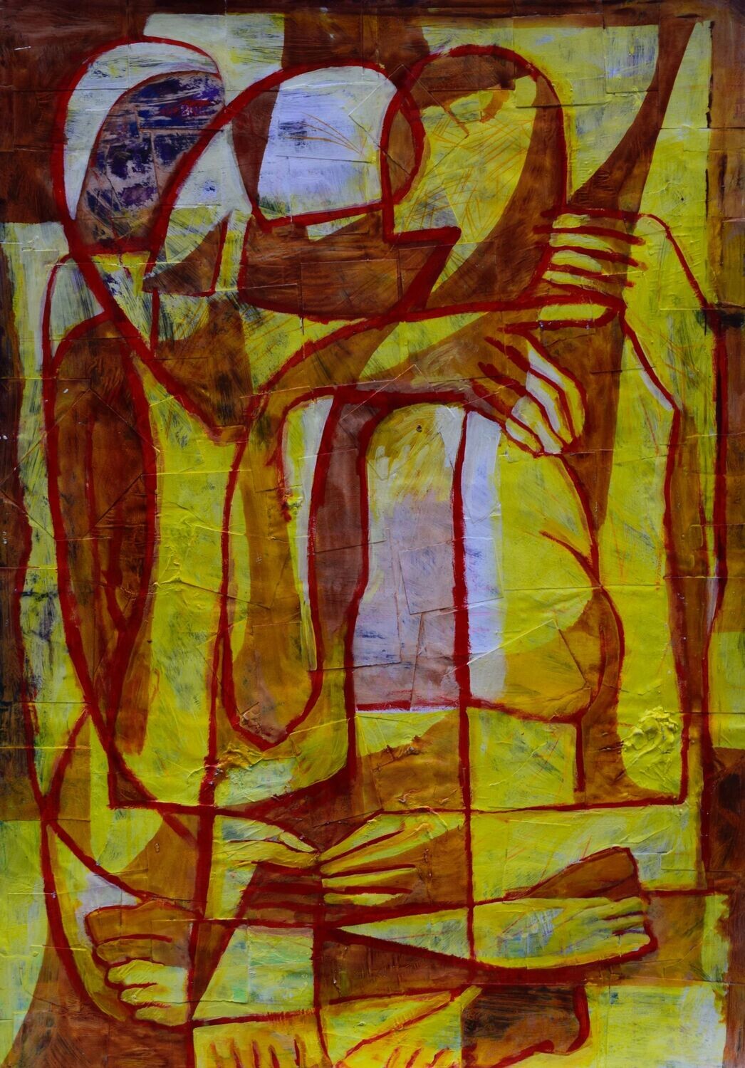 Pigment & Acryilc on Paper & canvas.  Its collage on new canvas with wooden frame  // Size: ca.. 100 x 120 x 4 cm