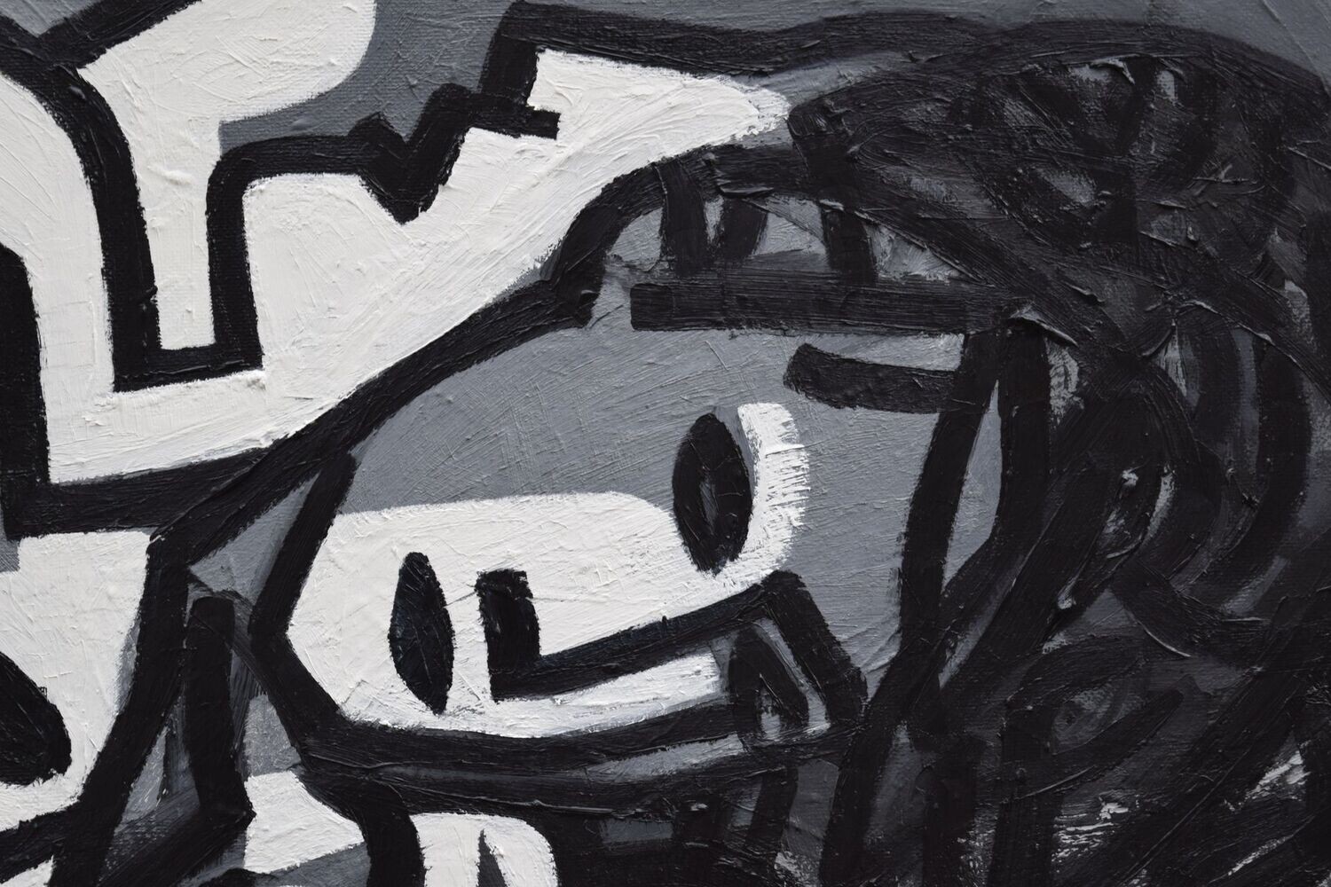 Gray  Oil  on canvas  with wooden frame //Size : ca. 70 x 200 x 3 cm,