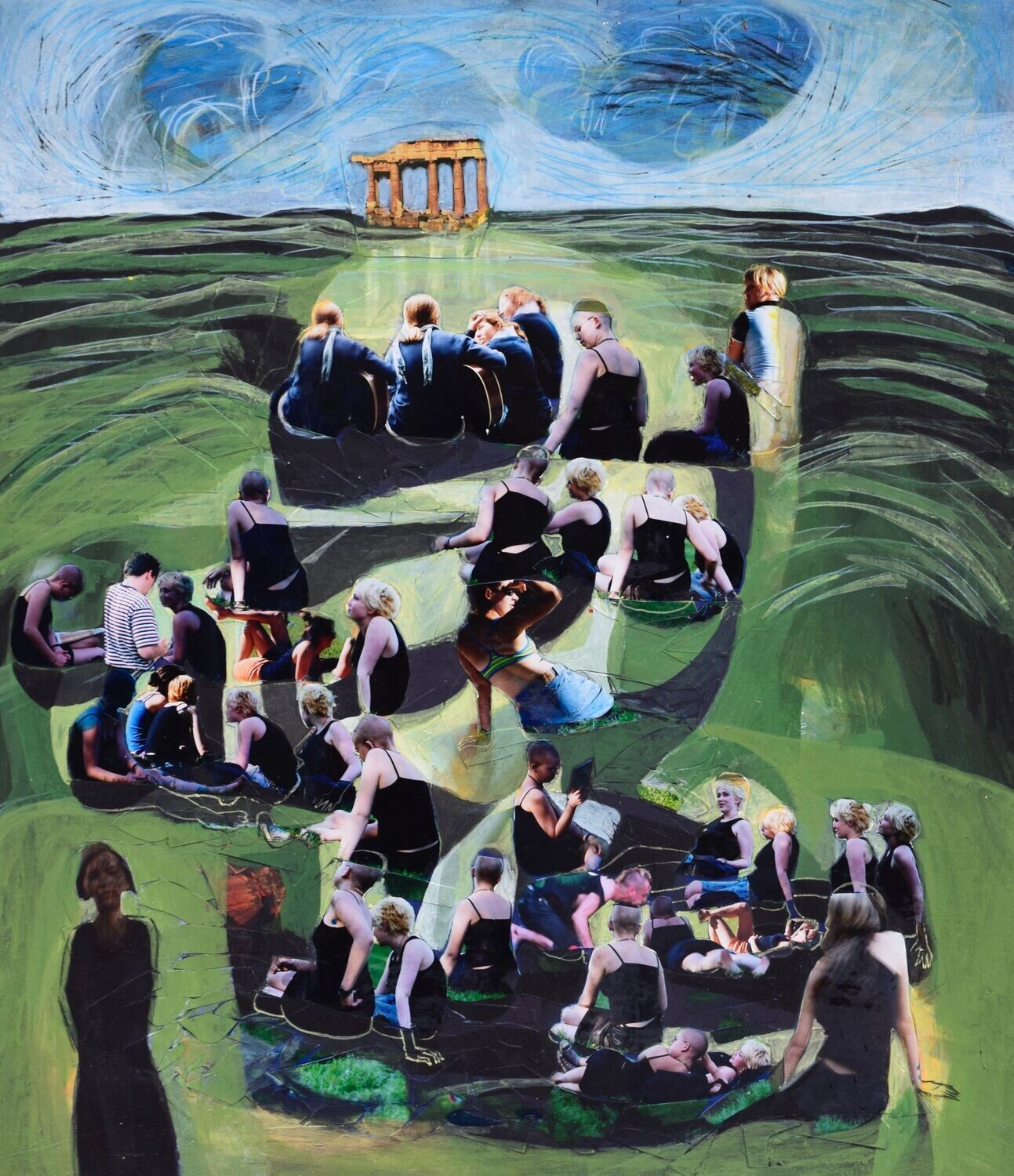 Collage / paper with acrylic on canvas  on a wooden frame,​Size : ca. 70 x 80 x 4 cm,
