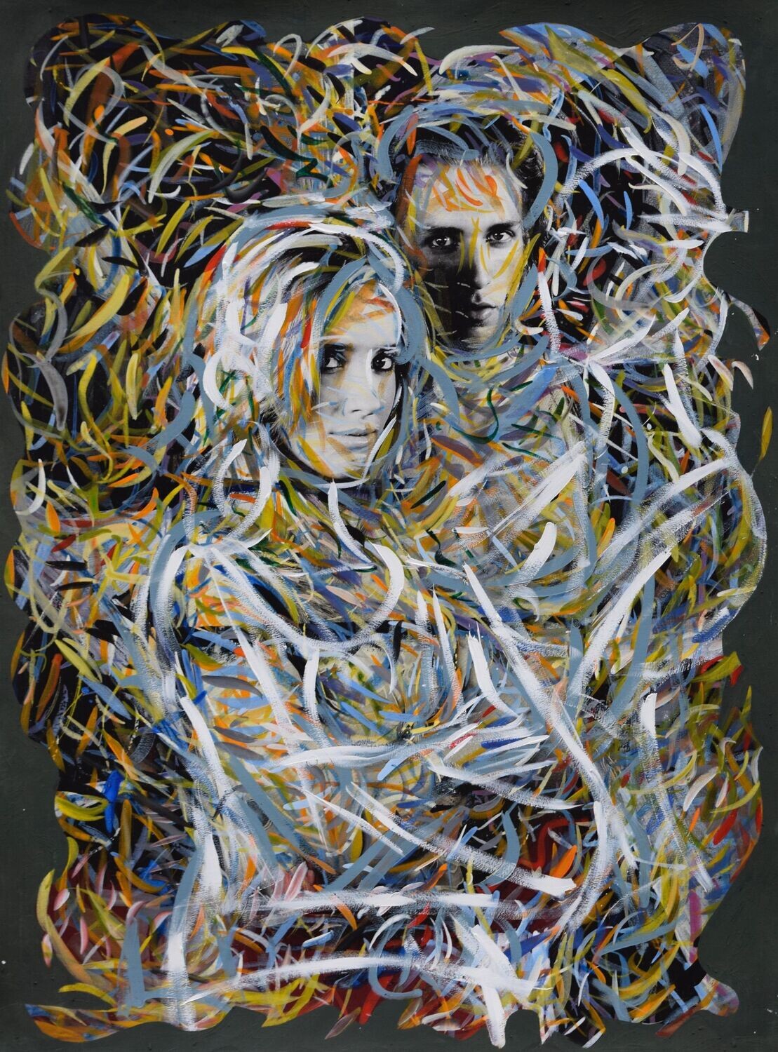 Pigment &  Acryilc on  Paper  collaged on the canvas.- Figurative , Light as Form // Size: ca.. 80 x 100 x 4 cm
