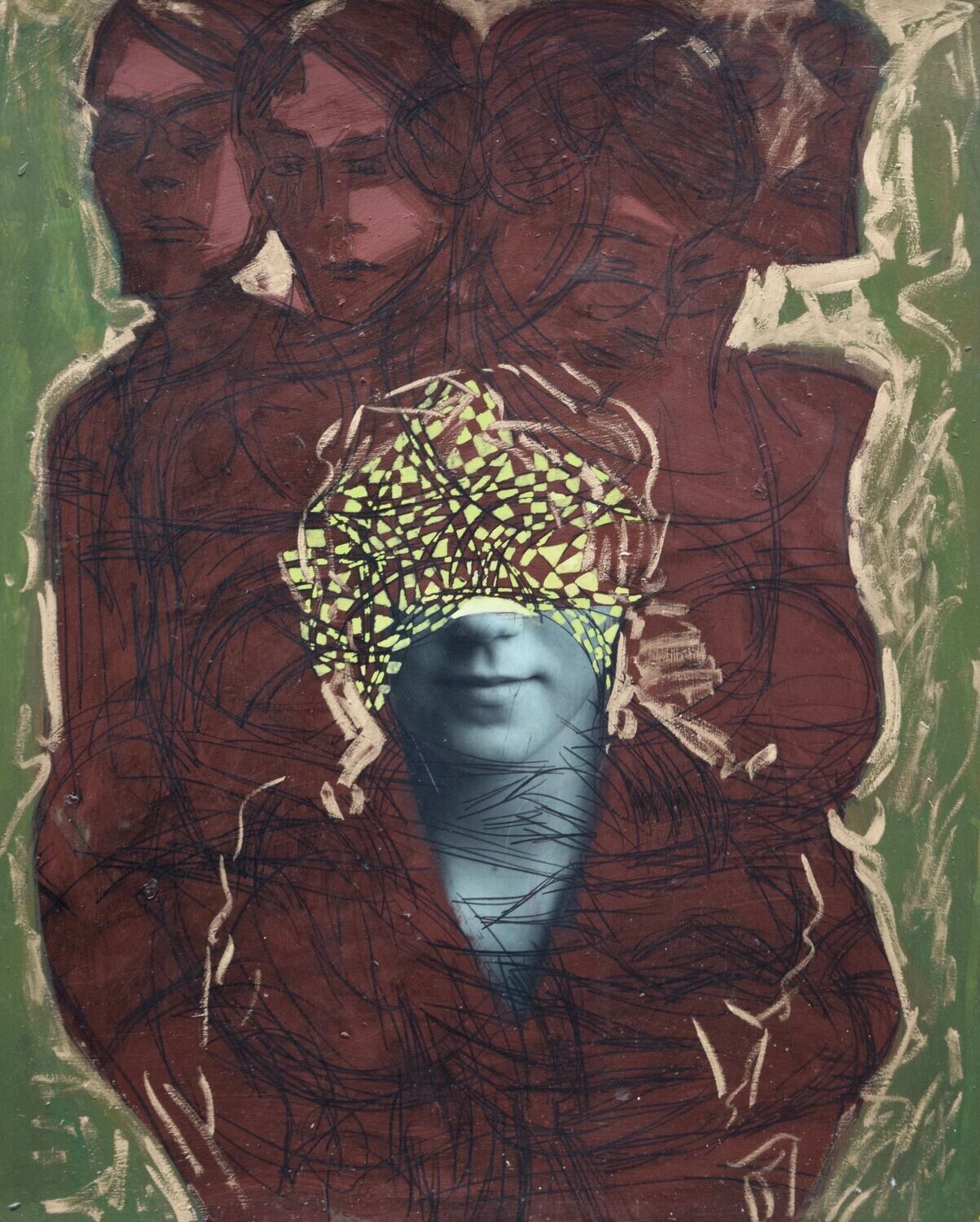 Collage / paper with acrylic on canvas  on a wooden frame,​Size : ca. 50 x 70 x 4 cm,