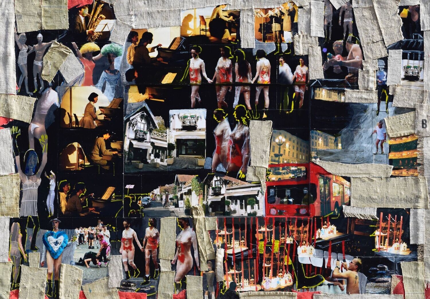 collaged on the canvas,   Pigment &  Acryilc on Poto   Paper // Size: ca.. 100 x 120 x 4 cm
