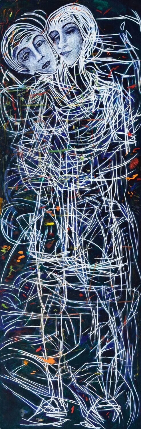 Collage,  Pastellfarbe , acrylic on canvas // Size : ca. 58 x 174 x 4 cm,