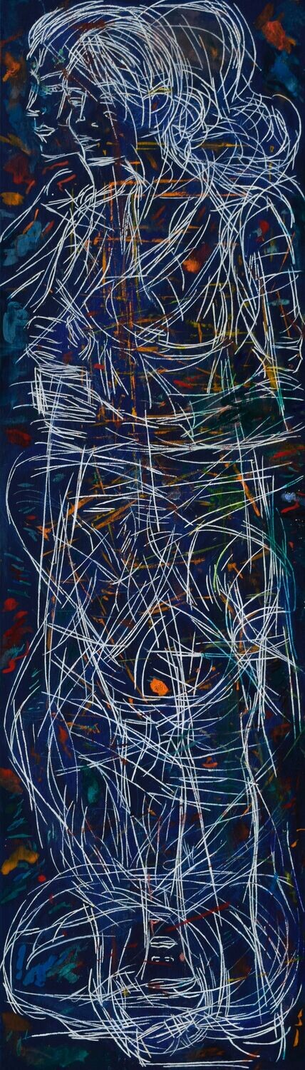 Blau pigment ,  Acryilc on Canvas on a wooden frame.  // Size:   49 x 170 x 5 cm
