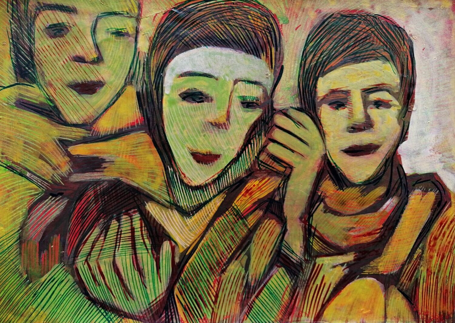 Acrylic on paper and their collage on canvas with wooden frame // Size: ca..30 x 40 x 4 cm