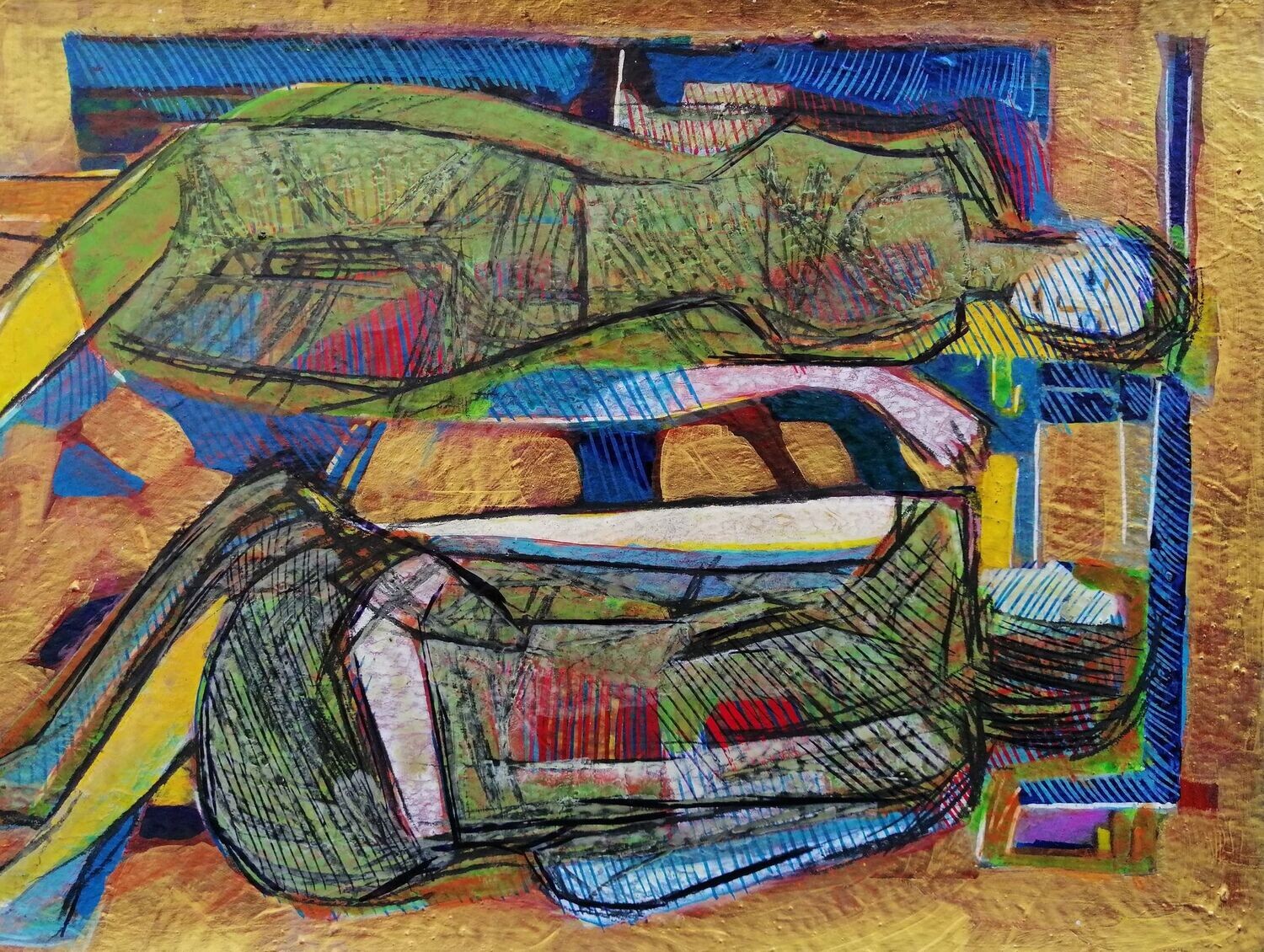 Acrylic on paper and their collage on canvas with wooden frame // Size: ca..30 x 40 x 4 cm