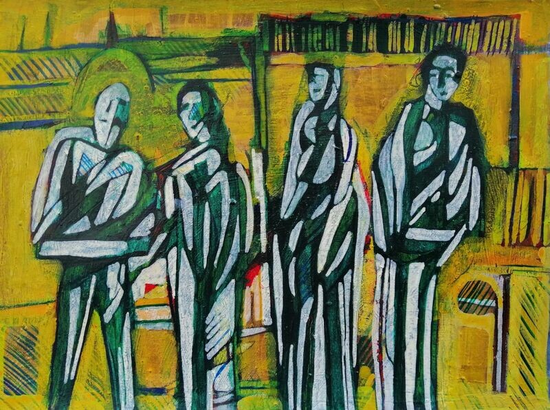 Acrylic on paper and their collage on canvas with wooden frame // Size: ca..30 x 40 x 4 cm Acrylic on paper and their collage on canvas with wooden frame // Size: ca..30 x 40 x 4 cm