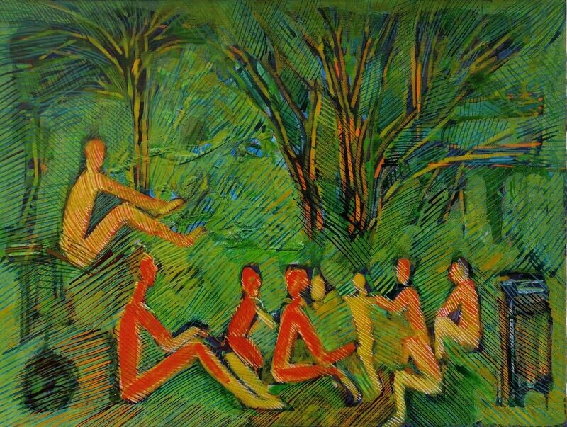 Acrylic on paper and their collage on canvas with wooden frame // Size: ca..30 x 40 x 4 cm Acrylic on paper and their collage on canvas with wooden frame // Size: ca..30 x 40 x 4 cm