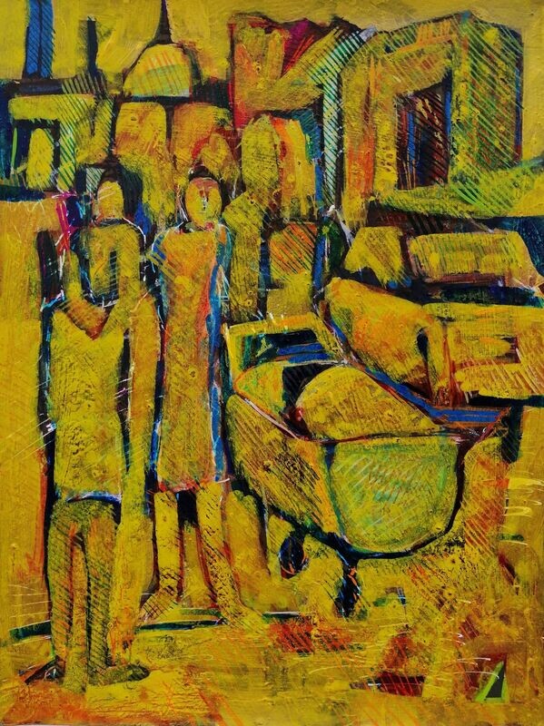 Acrylic on paper and their collage on canvas with wooden frame // Size: ca..30 x 40 x 4 cm Acrylic on paper and their collage on canvas with wooden frame // Size: ca..30 x 40 x 4 cm