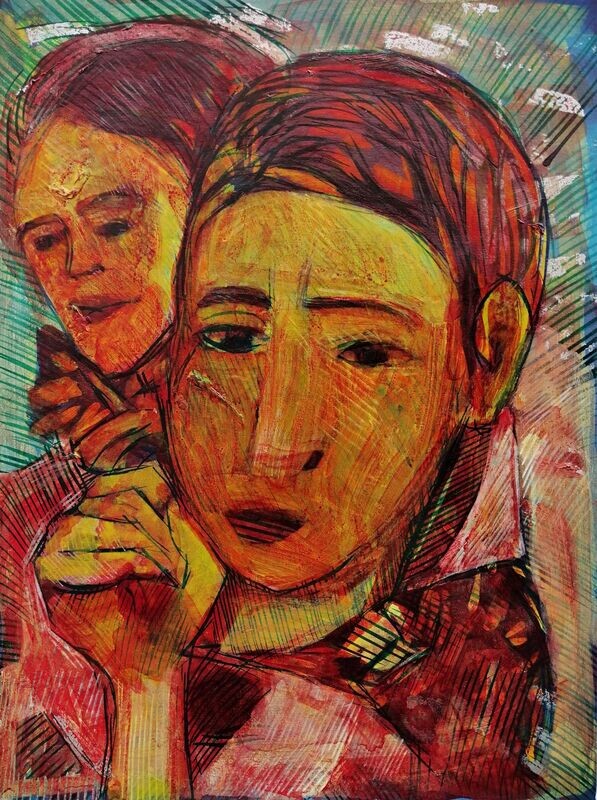 Acrylic on paper and their collage on canvas with wooden frame // Size: ca..30 x 40 x 4 cm Acrylic on paper and their collage on canvas with wooden frame // Size: ca..30 x 40 x 4 cm