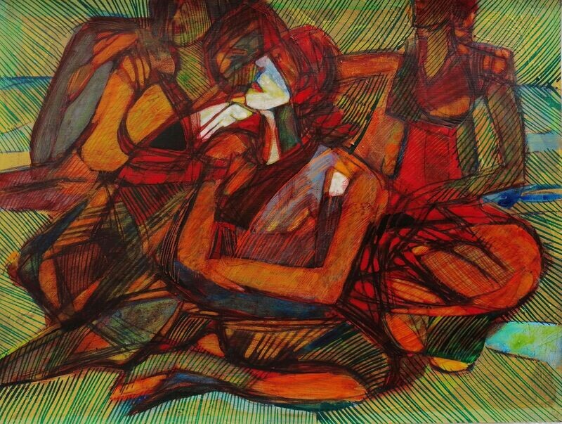 Acrylic on paper and their collage on canvas with wooden frame // Size: ca..30 x 40 x 4 cm Acrylic on paper and their collage on canvas with wooden frame // Size: ca..30 x 40 x 4 cm