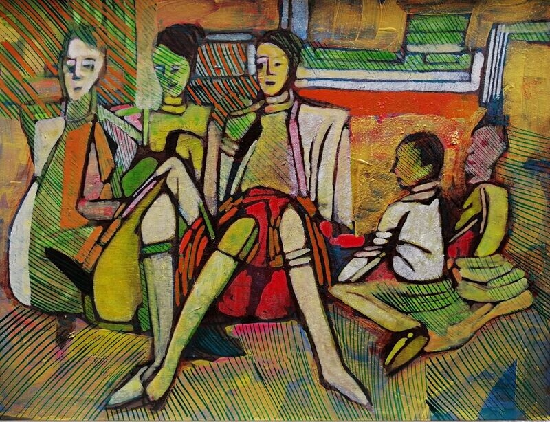 Acrylic on paper and their collage on canvas with wooden frame // Size: ca..30 x 40 x 4 cm Acrylic on paper and their collage on canvas with wooden frame // Size: ca..30 x 40 x 4 cm