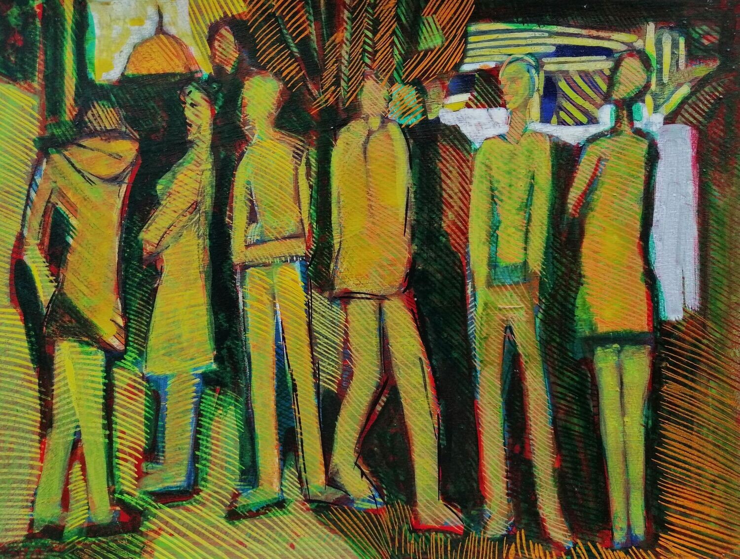 Collage​:  Pigment and acrylic on paper and  on canvas with wooden frame // Size: ca.30 x 40 x 4 cm