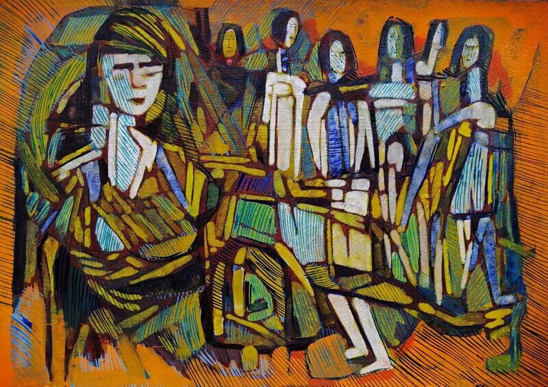 Acrylic on paper and their collage on canvas with wooden frame // Size: ca..30 x 40 x 4 cm Acrylic on paper and their collage on canvas with wooden frame // Size: ca..30 x 40 x 4 cm