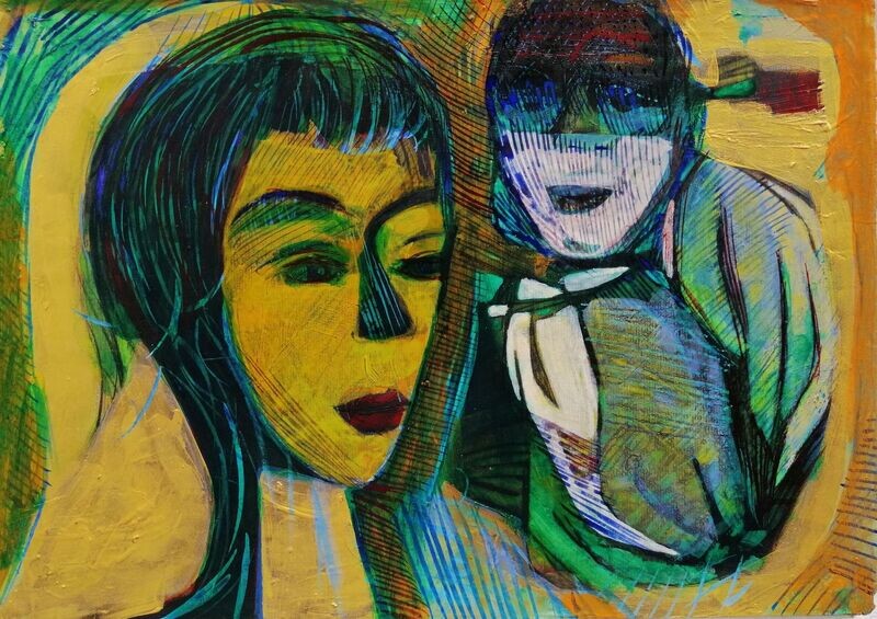 Acrylic on paper and their collage on canvas with wooden frame // Size: ca..30 x 40 x 4 cm Acrylic on paper and their collage on canvas with wooden frame // Size: ca..30 x 40 x 4 cm