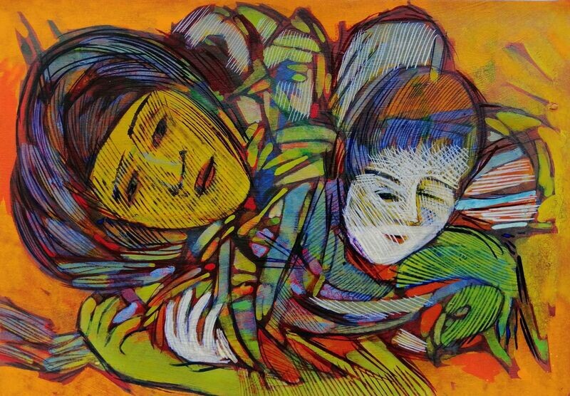 Acrylic on paper and their collage on canvas with wooden frame // Size: ca..30 x 40 x 4 cm Acrylic on paper and their collage on canvas with wooden frame // Size: ca..30 x 40 x 4 cm