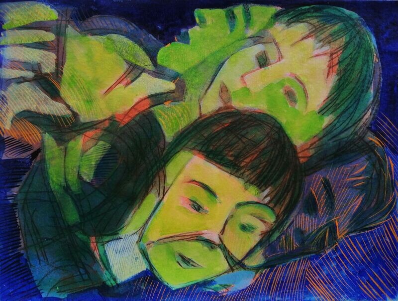 Acrylic on paper and their collage on canvas with wooden frame // Size: ca..30 x 40 x 4 cm Acrylic on paper and their collage on canvas with wooden frame // Size: ca..30 x 40 x 4 cm