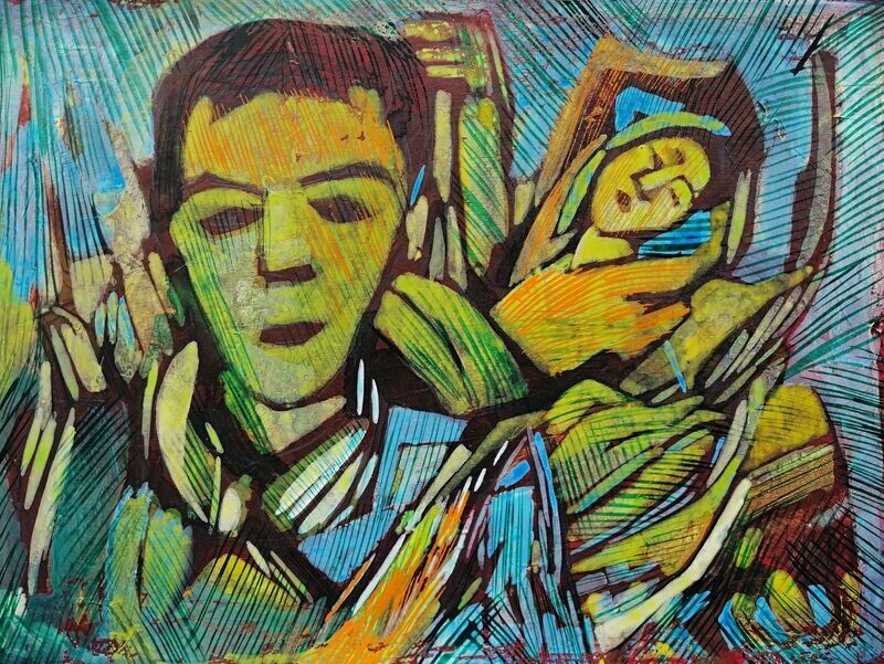 Acrylic on paper and their collage on canvas with wooden frame // Size: ca..30 x 40 x 4 cm Acrylic on paper and their collage on canvas with wooden frame // Size: ca..30 x 40 x 4 cm