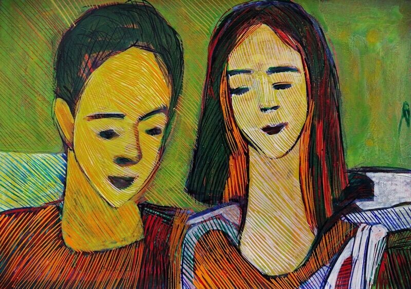 Acrylic on paper and their collage on canvas with wooden frame // Size: ca..30 x 40 x 4 cm Acrylic on paper and their collage on canvas with wooden frame // Size: ca..30 x 40 x 4 cm