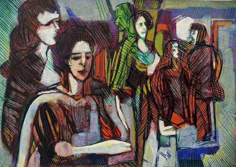 Acrylic on paper and their collage on canvas with wooden frame // Size: ca..30 x 40 x 4 cm Acrylic on paper and their collage on canvas with wooden frame // Size: ca..30 x 40 x 4 cm