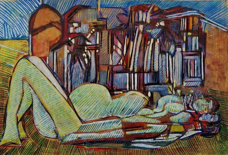 Acrylic on paper and their collage on canvas with wooden frame // Size: ca..30 x 40 x 4 cm Acrylic on paper and their collage on canvas with wooden frame // Size: ca..30 x 40 x 4 cm