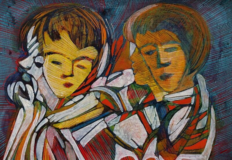 Acrylic on paper and their collage on canvas with wooden frame // Size: ca..30 x 40 x 4 cm Acrylic on paper and their collage on canvas with wooden frame // Size: ca..30 x 40 x 4 cm