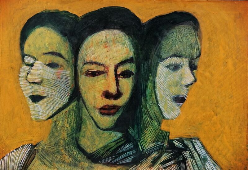 Acrylic on paper and their collage on canvas with wooden frame // Size: ca..30 x 40 x 4 cm Acrylic on paper and their collage on canvas with wooden frame // Size: ca..30 x 40 x 4 cm