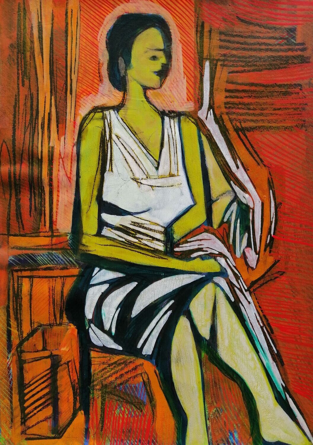 Acrylic on paper and canvas, collage on wooden frame, // Size: x 30 x 40 x 4 cm