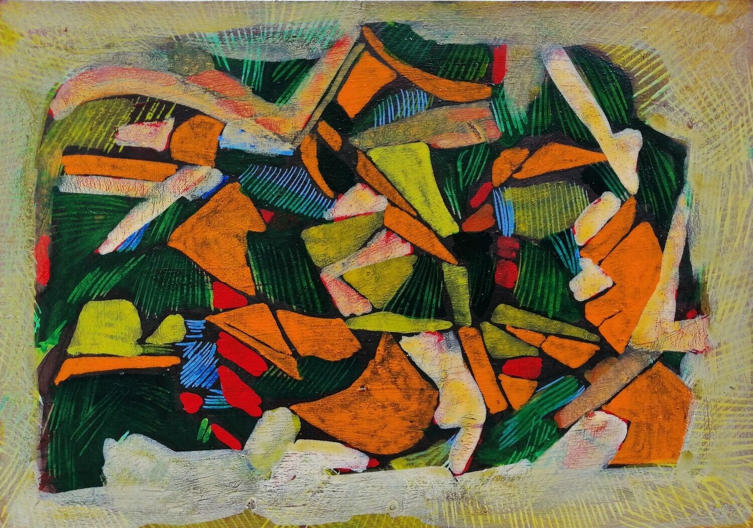 Collage, handmade paper with acrylic on Two fabrics canvas // Size : ca. 30 x 40 x 4 cm