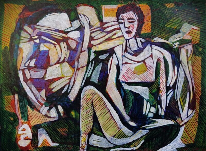 Acrylic on paper and canvas, collage on wooden frame, // Size: x 30 x 40 x 4 cm Acrylic on paper and canvas, collage on wooden frame, // Size: x 30 x 40 x 4 cm