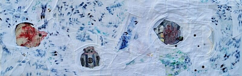 Collage real ,Weiss کلاژ سفید // Size : ca. 59 x 173 x 3 cm, Collage real ,Weiss کلاژ سفید // Size : ca. 59 x 173 x 3 cm,