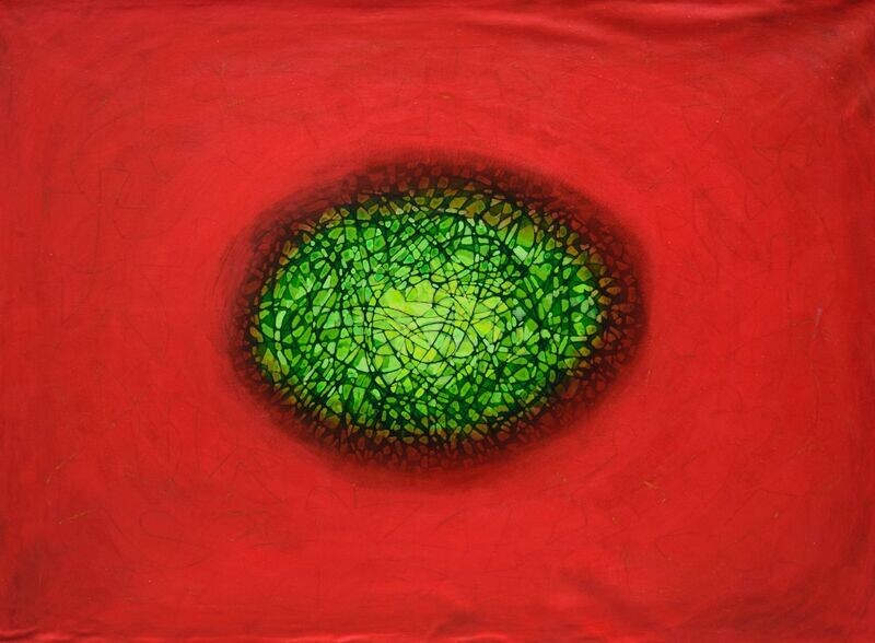 Red world,  Oriental miniature,  Acryilc  on the canvas  / /  Size: ca . 90 x 120  x  3  cm,