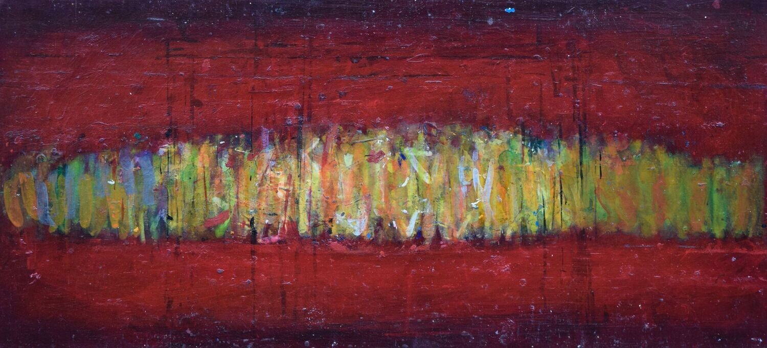 Rot, Pigment and acrylic on paper and their collage on canvas with wooden frame  / Size: ca.. 35 x 75 x 4 cm