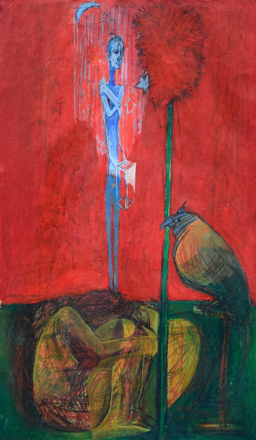 Collage, original / print on handmade paper with acrylic on canvas / original signature of the artist on the back of the work  // Size : ca. 47 x 61 cm