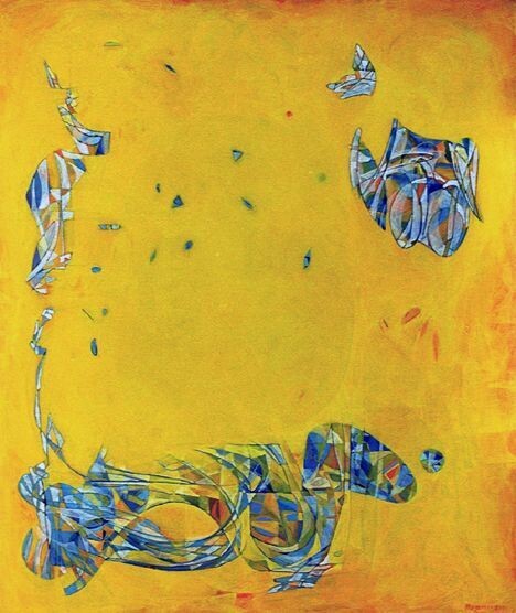 Collage, original / print on handmade paper with acrylic on canvas / original signature of the artist on the back of the work  // Size : ca. 47 x 61 x 4 cm