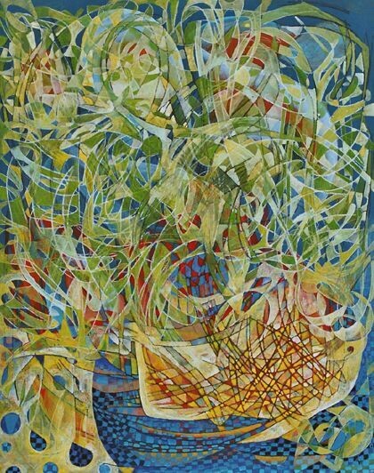 Collage, Original / handgeschöpfter Papierdruck auf Leinwand / Originalsignatur des Künstlers auf der Rückseite des Werkes, ca. 47 x 61 x 4 cm