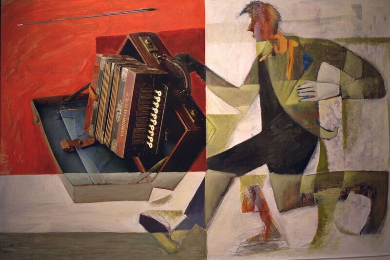 Collage, original / print on handmade paper with acrylic on canvas / original signature of the artist on the back of the work / Size : ca. 47 x 61 cm, Collage, original / print on handmade paper with acrylic on canvas / original signature of the artist on the back of the work / Size : ca. 47 x 61 cm,