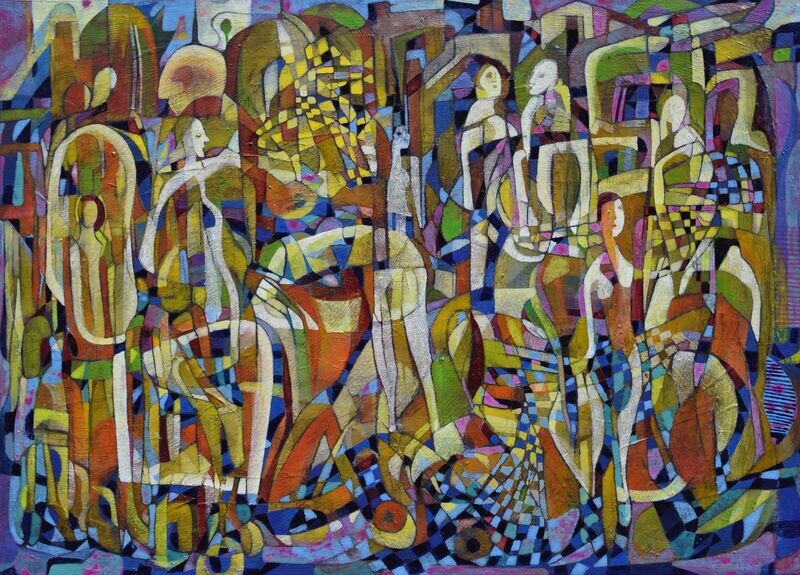 Collage, original / print on handmade paper with acrylic on canvas / original signature of the artist on the back of the work // Size : ca. 47 x 61 cm Collage, original / print on handmade paper with acrylic on canvas / original signature of the artist on the back of the work // Size : ca. 47 x 61 cm