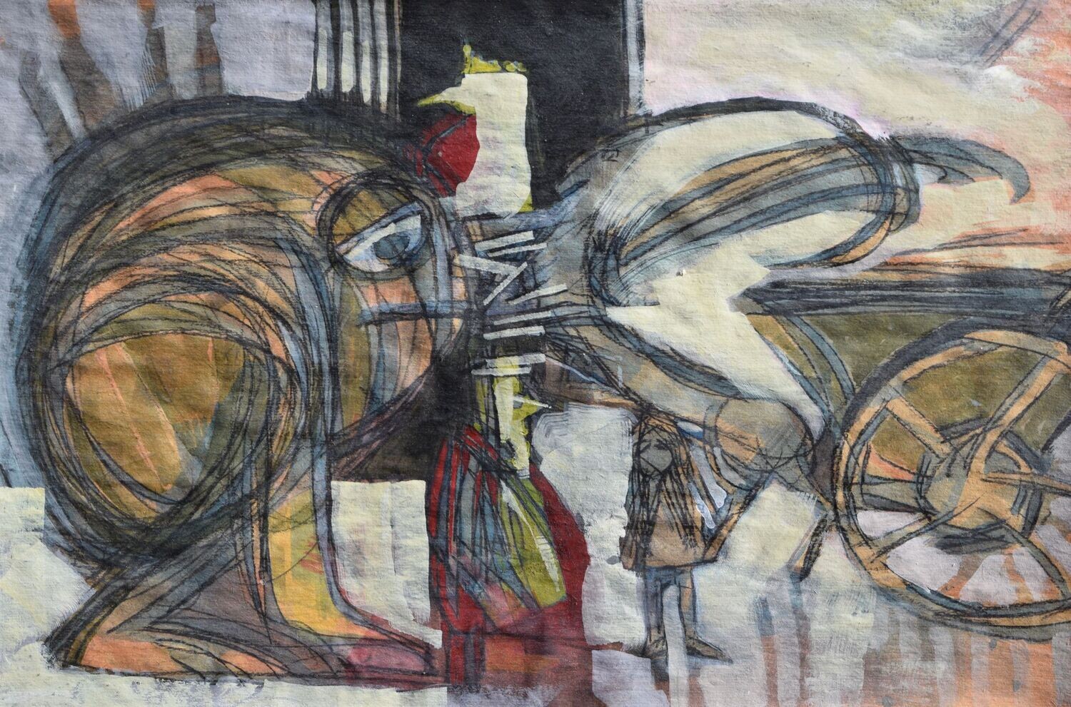 Collage, original / print on handmade paper with acrylic on canvas / original signature of the artist on the back of the work  // Size : ca. 47 x 61 x 4 cm