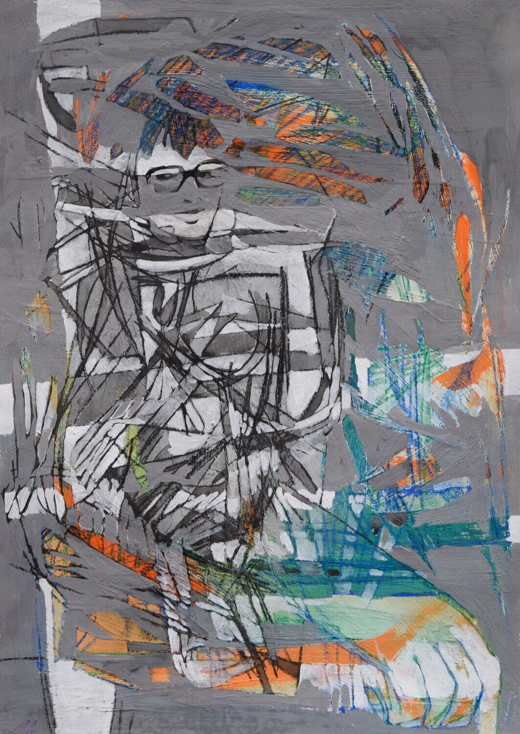 Collage, original / print on handmade paper with acrylic on canvas / original signature of the artist on the back of the work  // Size : ca. 47 x 61 x 4 cm