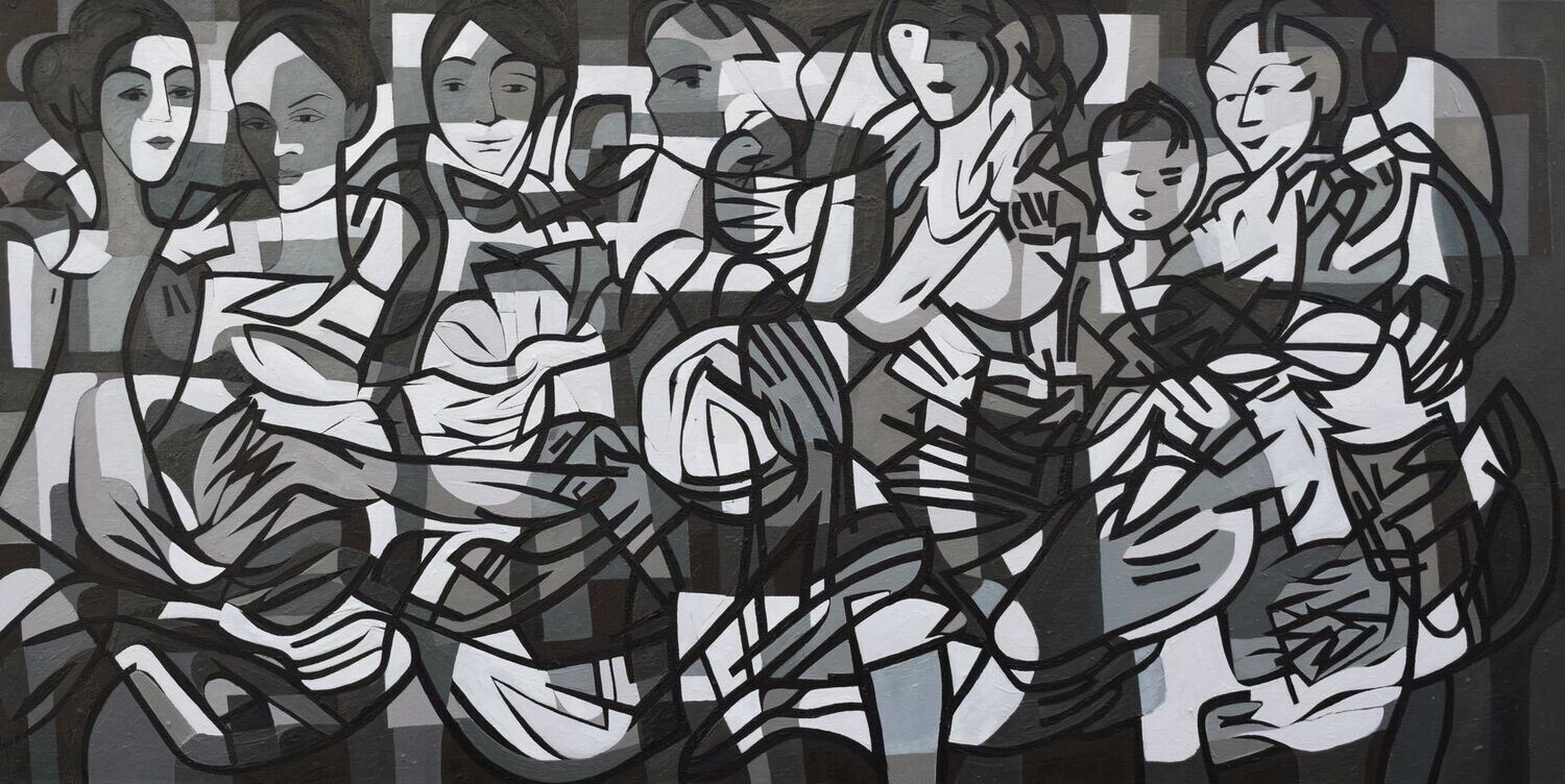 Collage, original / print on handmade paper with acrylic on canvas / original signature of the artist on the back of the work  // Size : ca. 47 x 61 x 4 cm