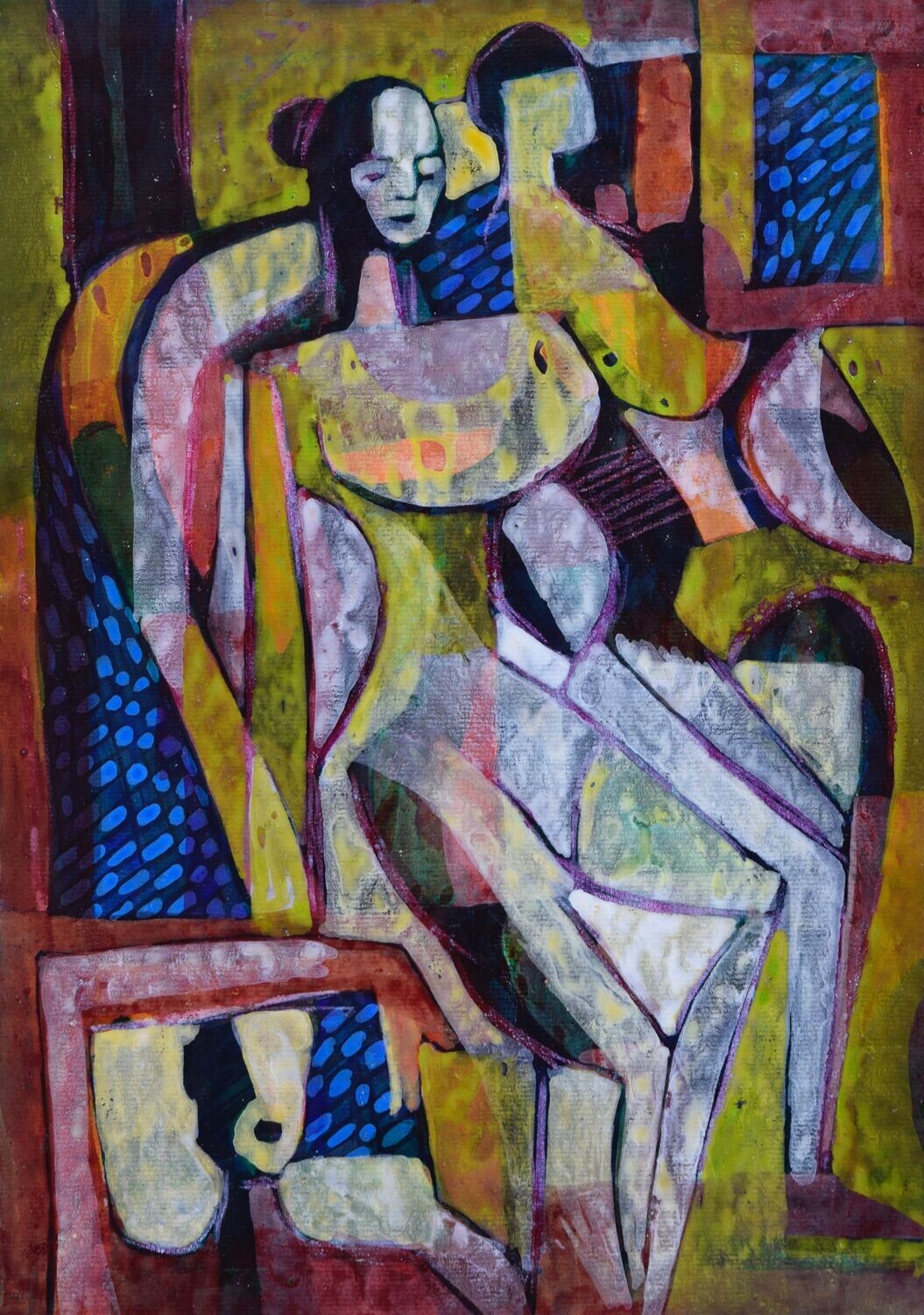 Collage, original / print on handmade paper with acrylic on canvas / original signature of the artist on the back of the work  // Size : ca. 47 x 61 x 4 cm